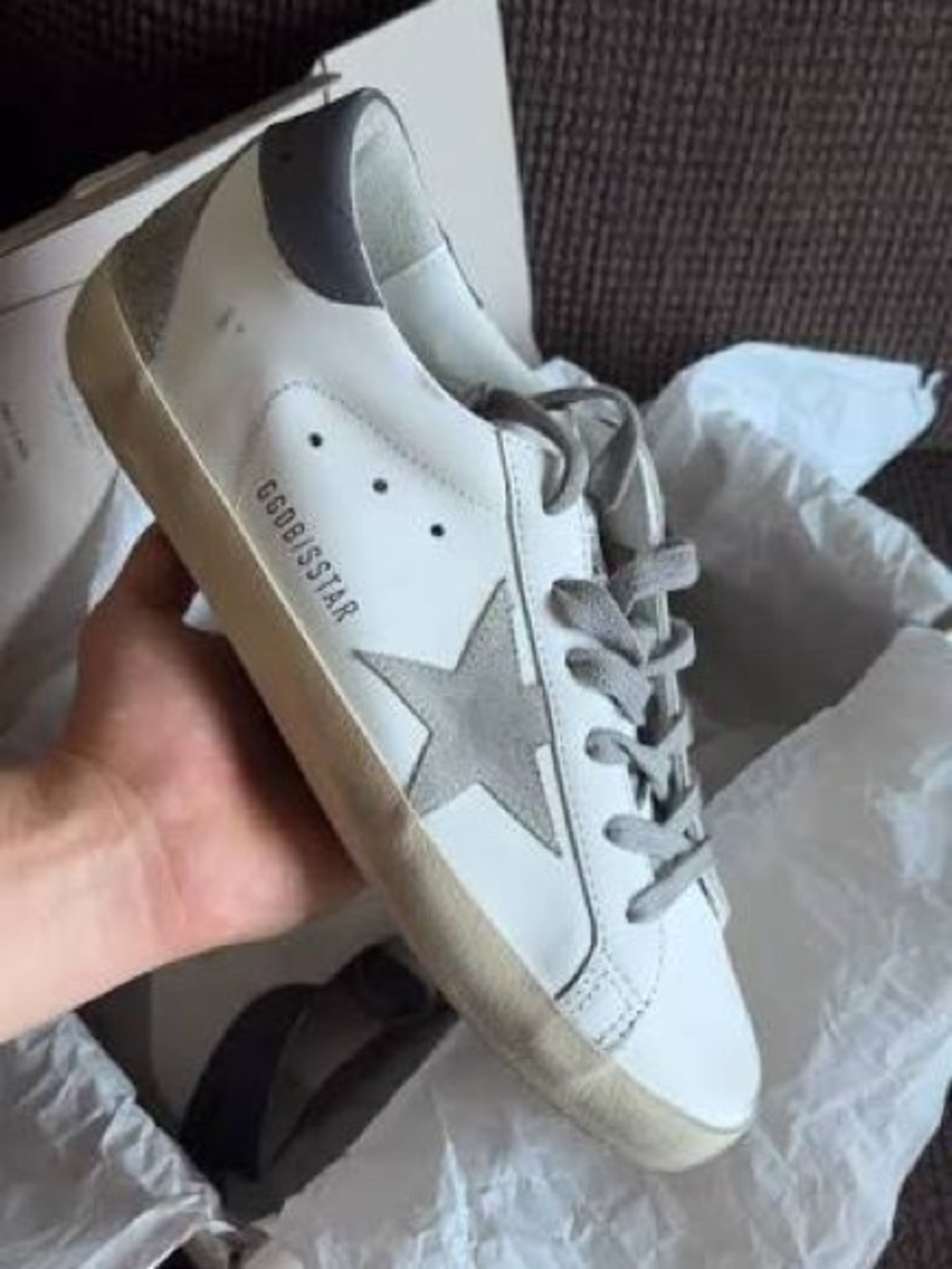 Golden Goose Superstar Sneaker White Leather/Dark Gray Heel/Ice sz 38 New in Box